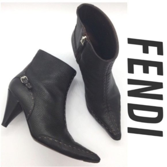 FENDI Booties Heeled Boots 38.5 Contrast Point Toe - Picture 1 of 8